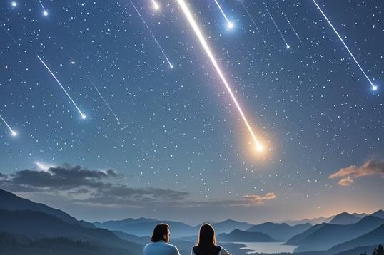 星轨与流星雨在洱海上空浪漫邂逅