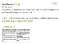 贝克汉姆为抗击新冠肺炎发声 提出预防病毒的方法 