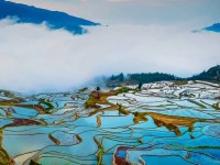 美翻摄影师相机的秋季元阳梯田